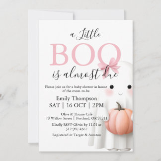 A Little Boo Is Almost Due Girl Baby Shower Pink Invitation