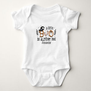 a little boo is almost due Halloween  Baby Bodysuit