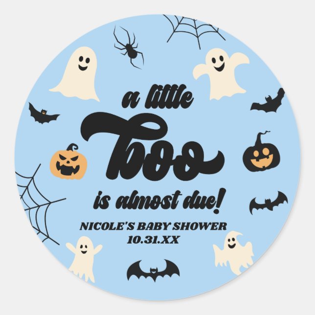 A Little Boo Is Almost Due! Halloween Baby Shower Classic Round Sticker (Front)