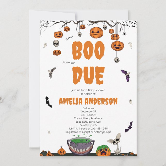 A Little Boo is Almost Due Halloween Baby Shower Invitation (Front)