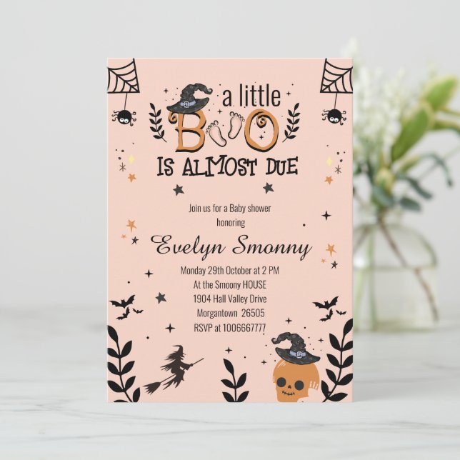 a little boo is almost due halloween baby shower invitation (Standing Front)