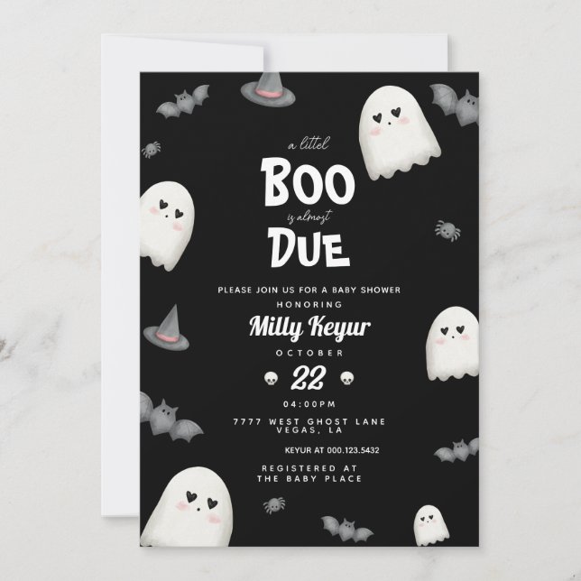 A Little Boo is Almost Due Halloween Baby Shower Invitation (Front)