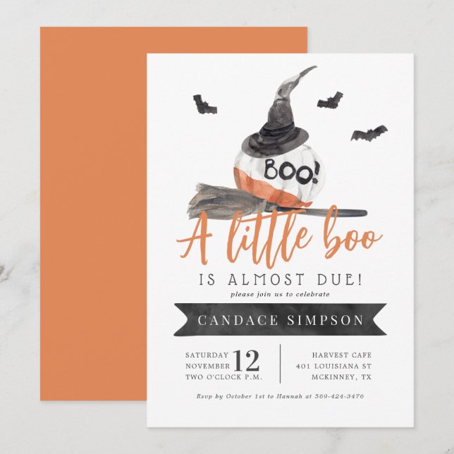 A Little Boo is Almost Due Halloween Baby Shower Invitation (Front/Back)