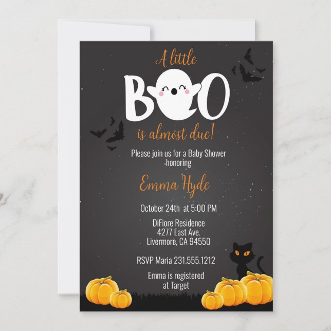A Little Boo is Almost Due Halloween Baby Shower Invitation (Front)