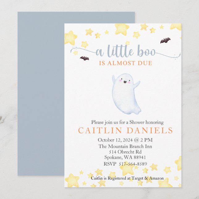 A Little Boo is almost due Halloween Baby Shower Invitation (Front/Back)