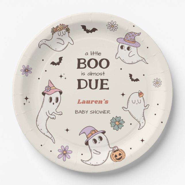 A Little Boo is Almost Due Halloween Baby Shower Paper Plate (Front)