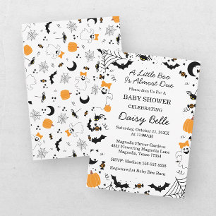 A Little Boo Is Almost Due Orange Girl Baby Shower Invitation