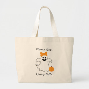 A Little Boo Is Almost Due Orange Girl Baby Shower Large Tote Bag