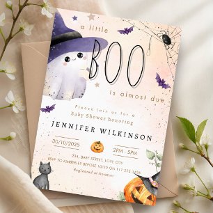 A Little Boo Is Due Halloween Ghost Baby Shower Invitation