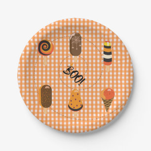 A Little Boo is Due Orange Gingham Ice Cream Cozy Paper Plate