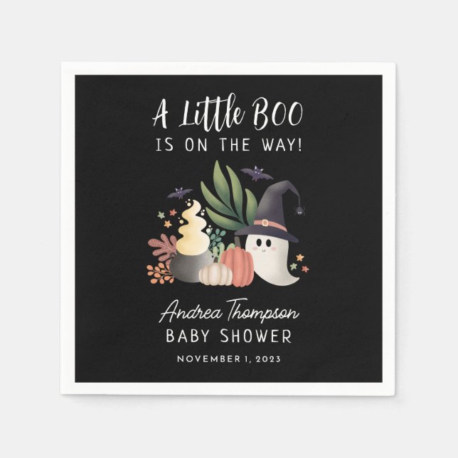A Little Boo is on the Way Halloween Baby Shower Napkin (Front)