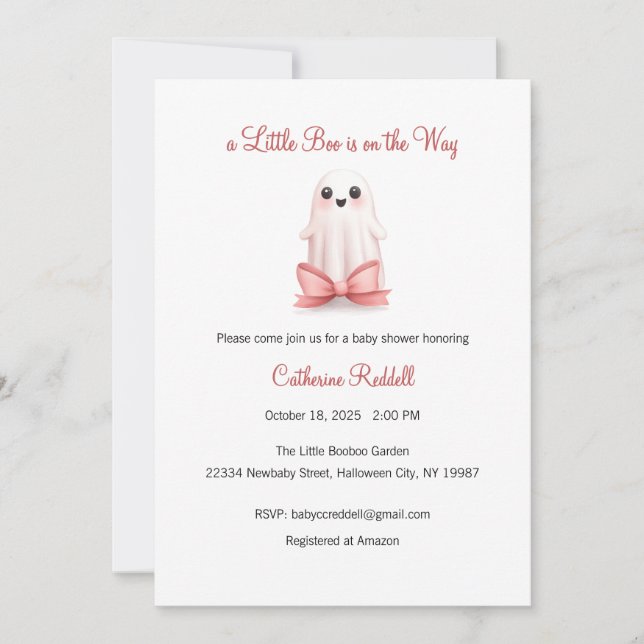 A Little Boo is on the Way Invitation, Halloween Invitation (Front)