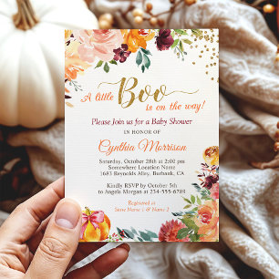 A little Boo On the Way Gold Autumn Baby Shower  Invitation