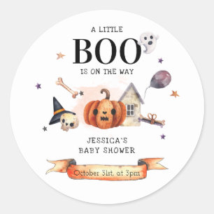 A Little Boo on the Way Halloween Baby Shower Classic Round Sticker