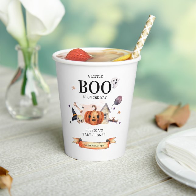 A Little Boo on the Way Halloween Baby Shower Paper Cups (Insitu)