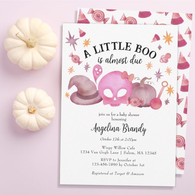 A Little Boo Pink Girly Halloween Baby Shower Invitation (Creator Uploaded)