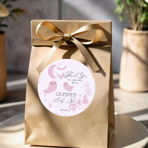 A little boo pink Halloween baby shower favour Classic Round Sticker