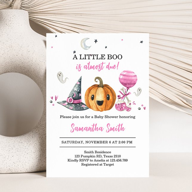 A Little Boo Pink Halloween Baby Shower Invitation (Pink Halloween Baby Shower Invitation)