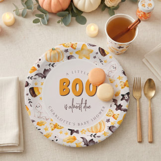 A Little Boo Pumpkin Ghost Halloween Baby Shower Paper Plate
