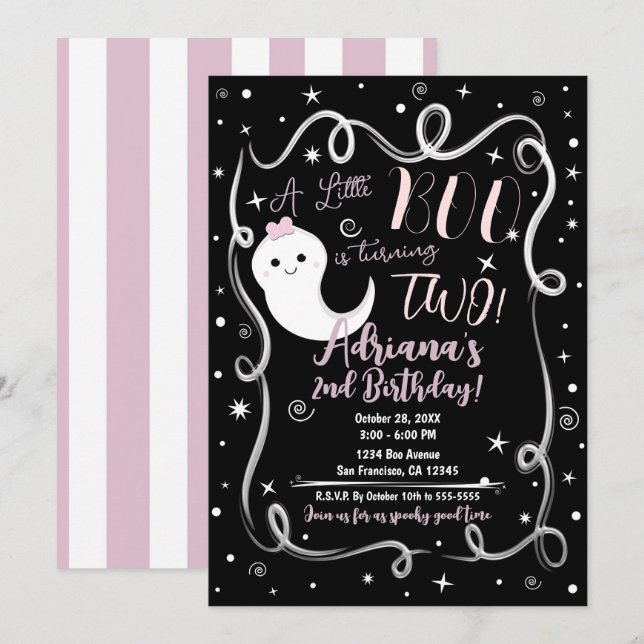 A Little Boo Turning 2 TWO Cute Halloween Ghost  Invitation (Front/Back)