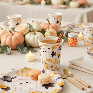A Little Boo Watercolor Halloween Baby Shower Paper Cups
