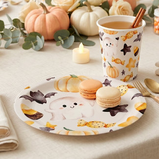 A Little Boo Watercolor Halloween Baby Shower Paper Plate