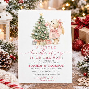 A Little Bundle of Joy Bunny Christmas Baby Shower Invitation