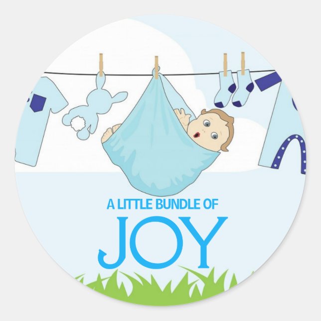 A Little Bundle of Joy | Typography Baby Shower Classic Round Sticker (Front)