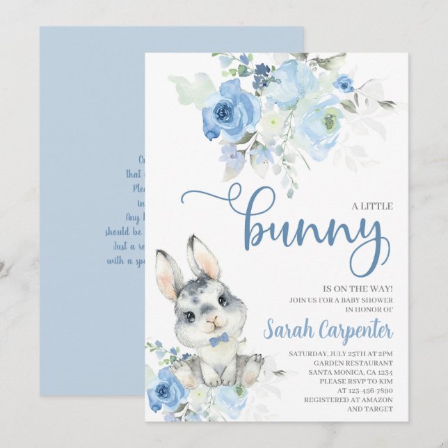 A Little Bunny Baby Shower Boy Invitation (Front/Back)