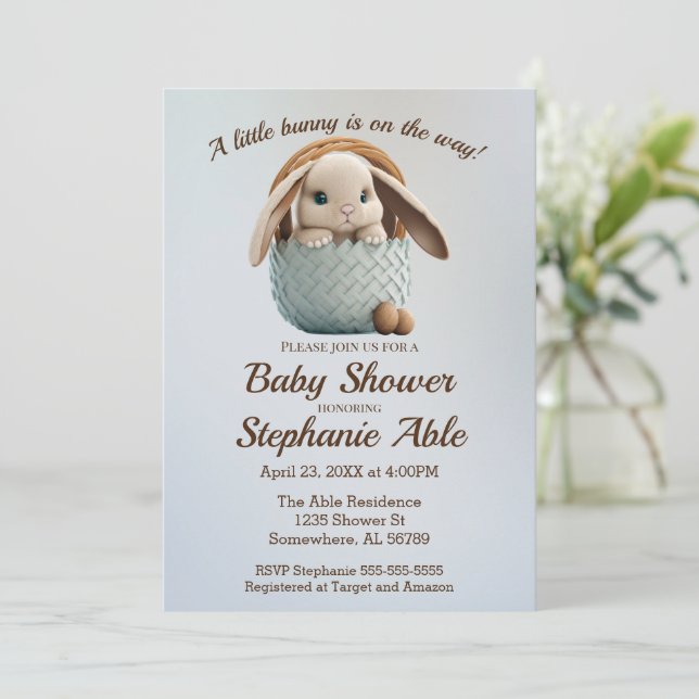 A Little Bunny Baby Shower Invitation (Standing Front)
