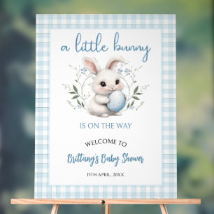 A Little Bunny Blue Boy Baby Shower Welcome Acrylic Sign