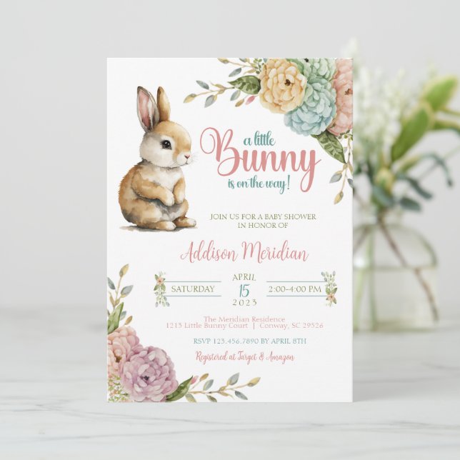 A Little Bunny Easter Baby Shower Invitation (Standing Front)