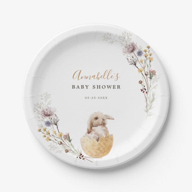 A little Bunny Easter Baby Shower Paper Plate (Front)