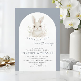 A Little Bunny Elegant Dusty Blue Baby Shower Invitation