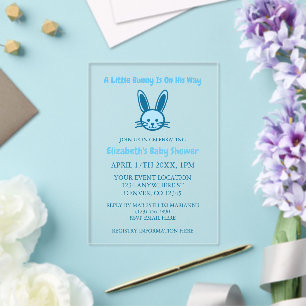 A Little Bunny Is On His Way Baby Shower Acrylic Invitations