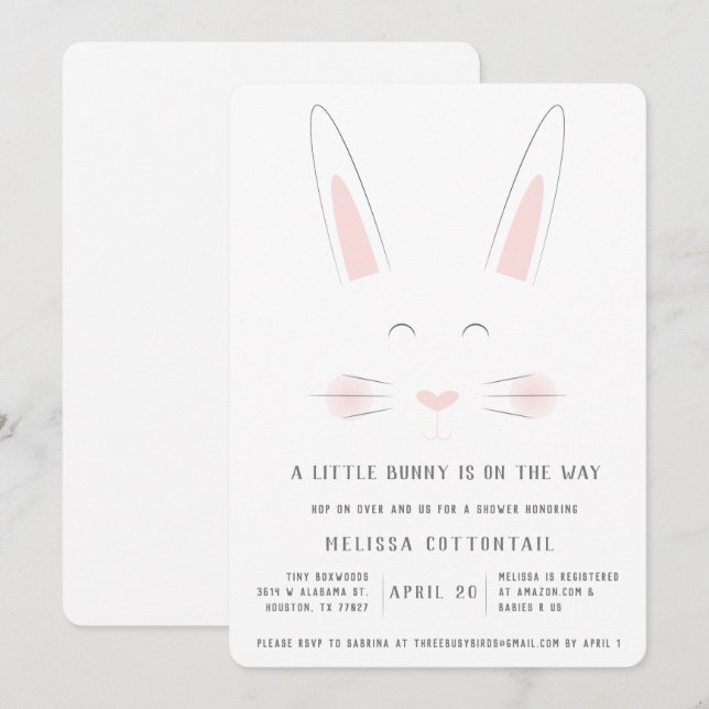 A little bunny is on the way baby shower invite (Front/Back)