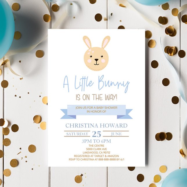 A Little Bunny Is On The Way! Blue Baby Shower Invitation (Creator Uploaded)