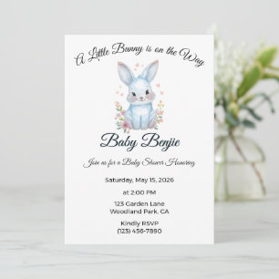 A Little Bunny is on the Way Blue Boy Baby Shower Invitation