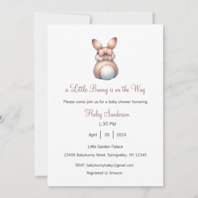 A Little Bunny is on the Way Invitation (Front)