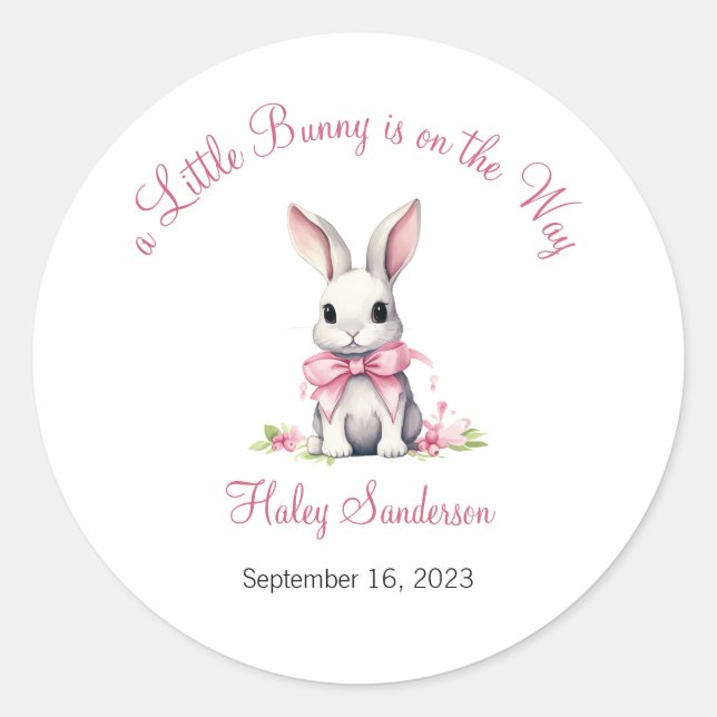 A Little Bunny is on the Way Label, Baby Classic  Classic Round Sticker (Front)