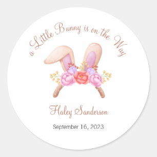 A Little Bunny is on the Way Label, Baby Classic Round Sticker