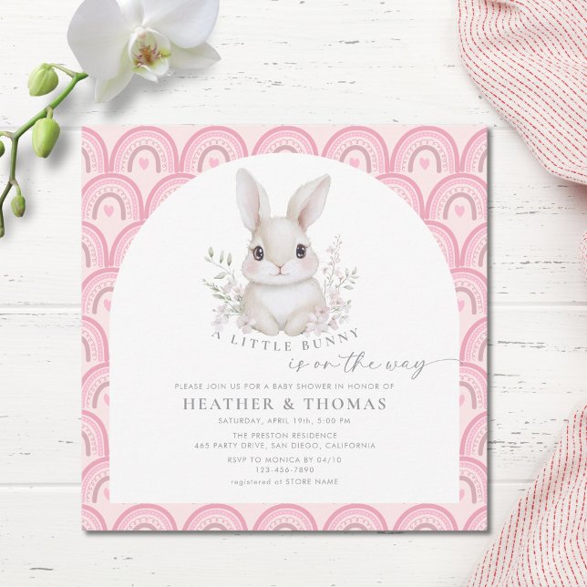 A Little Bunny Pink Rainbow Baby Shower Invitation (Creator Uploaded)