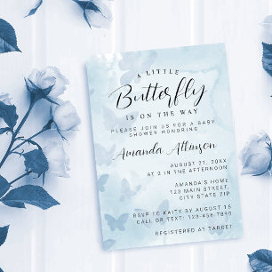 A Little Butterfly Blue Baby Shower Invitation