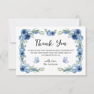 A Little Butterfly Blue Floral Rustic Thank You  Card