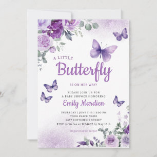 A Little Butterfly Boho purple Girl Baby Shower  Invitation