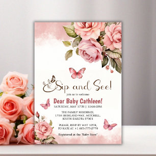 A Little Butterfly Floral Baby Shower Sip and See Invitation