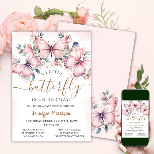 A Little Butterfly   Floral Butterfly Baby Shower Invitation