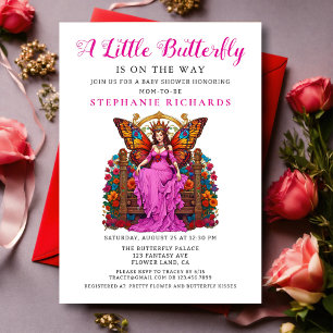 A Little Butterfly Floral Pink Fairy Baby Shower Invitation