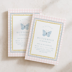 A Little Butterfly Girls Whimsical 1st Birthday Invitation