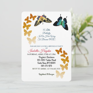 A Little Butterfly Is On Her Way Birthday Modern Invitation